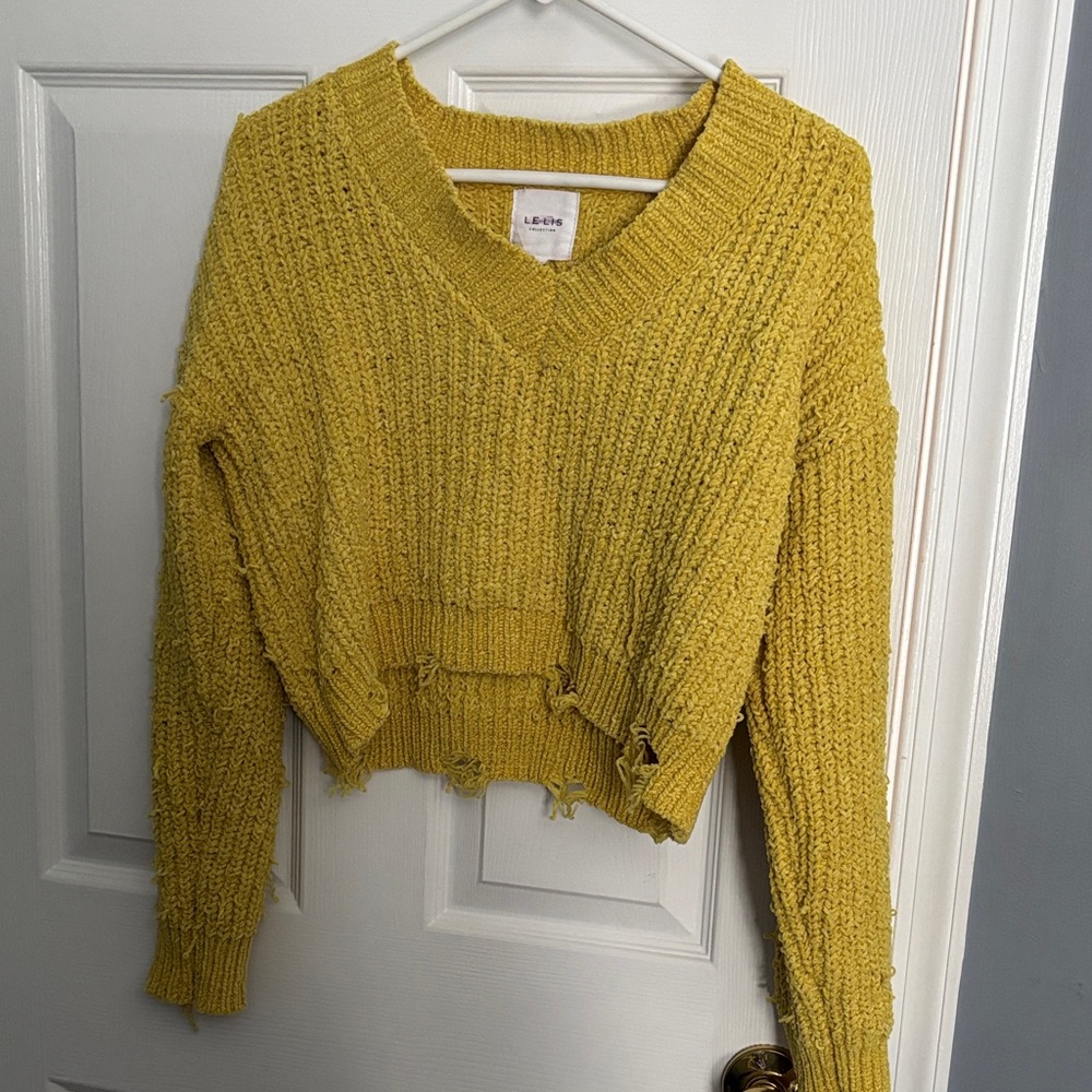 Leith Mustard V-Neck Sweater